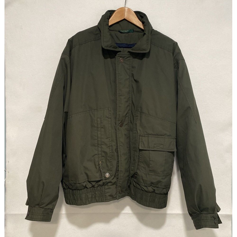 Field & Stream Men's Large Zip Insulated Lining Hidden Hood Green Bomber Jacket